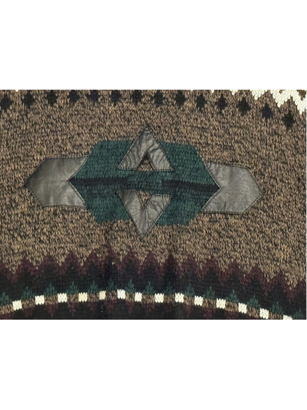 Vintage Urban Works Southwestern Leather Trim Knit Sweater Mens Large USA 90s - Picture 7 of 7